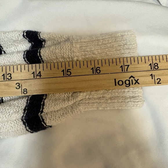 LOFT Striped Cardigan M White Navy Cotton Knit Coastal Nautical Fisherman - Picture 8 of 8
